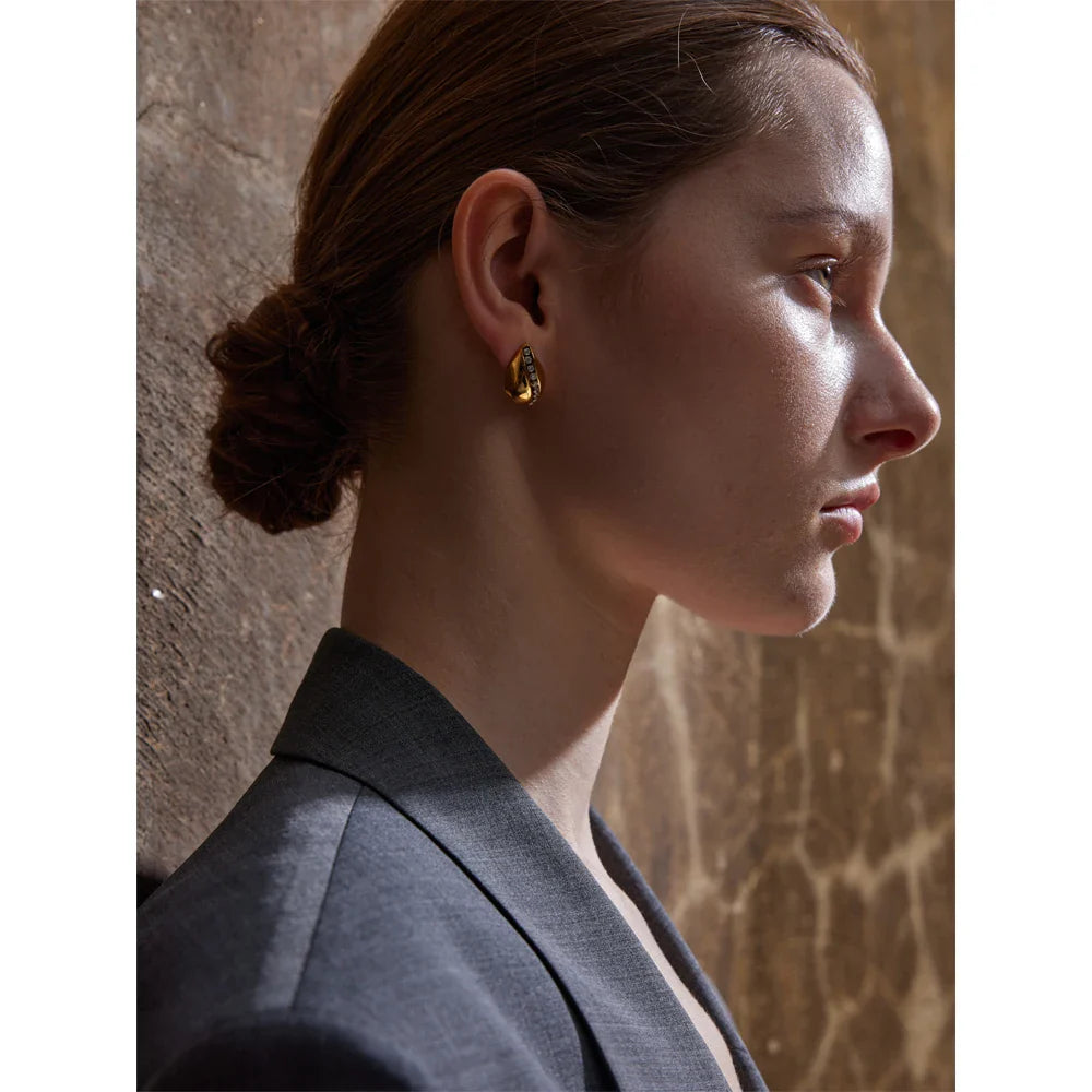 Elegant CZ  Water Drop 18k Gold Plated Stud Earrings