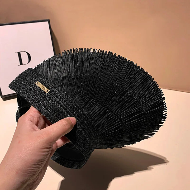 Grace Tassel Straw Visor Hats