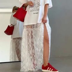Flavia Lace Mesh Maxi Flare Skirt