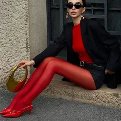 Fire Red Stockings - Sheer or Opaque
