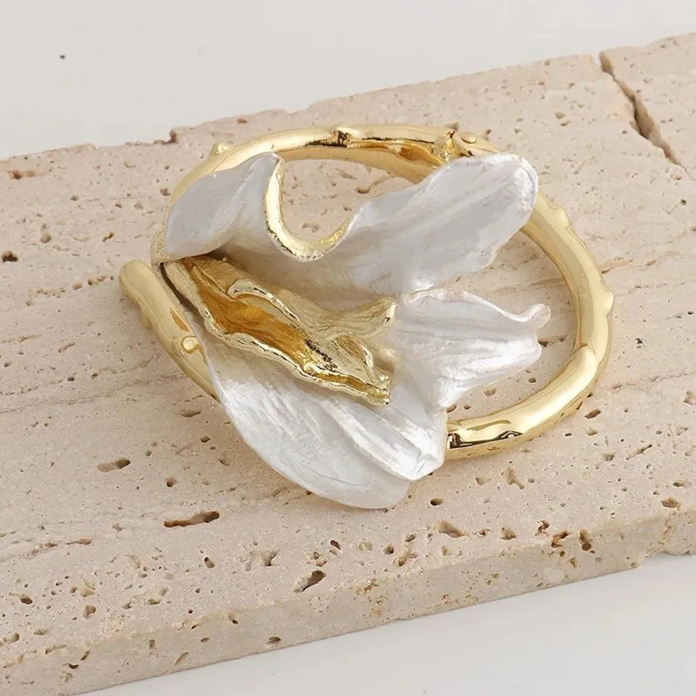 Metal Flower Wrap Bangle Bracelet
