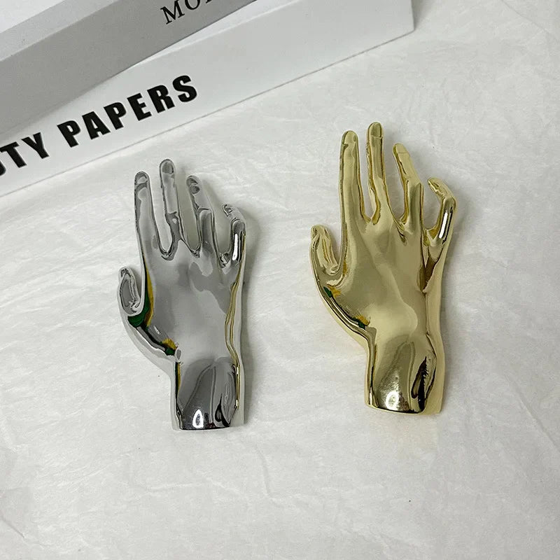 Metallic Hands Brooches - Gold or Silver