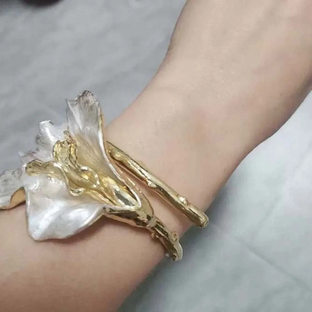 Metal Flower Wrap Bangle Bracelet