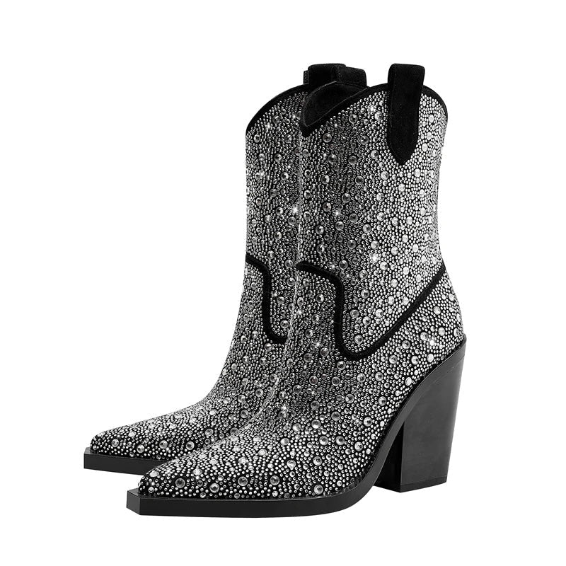 Caja Rhinestone Sequin Western Chelsea Boots