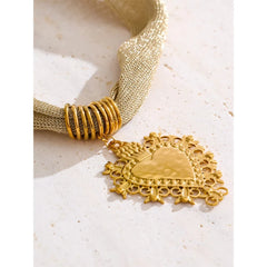 Elegant Heart Pendant Mesh Cloth Choker Necklace