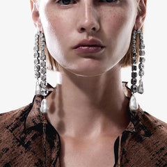 Nichola Jumbo Rhinestone Fringe Earrings