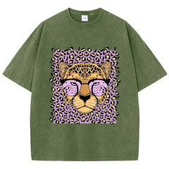 Vintage Wash Glassed Leopard Graphic T-Shirts