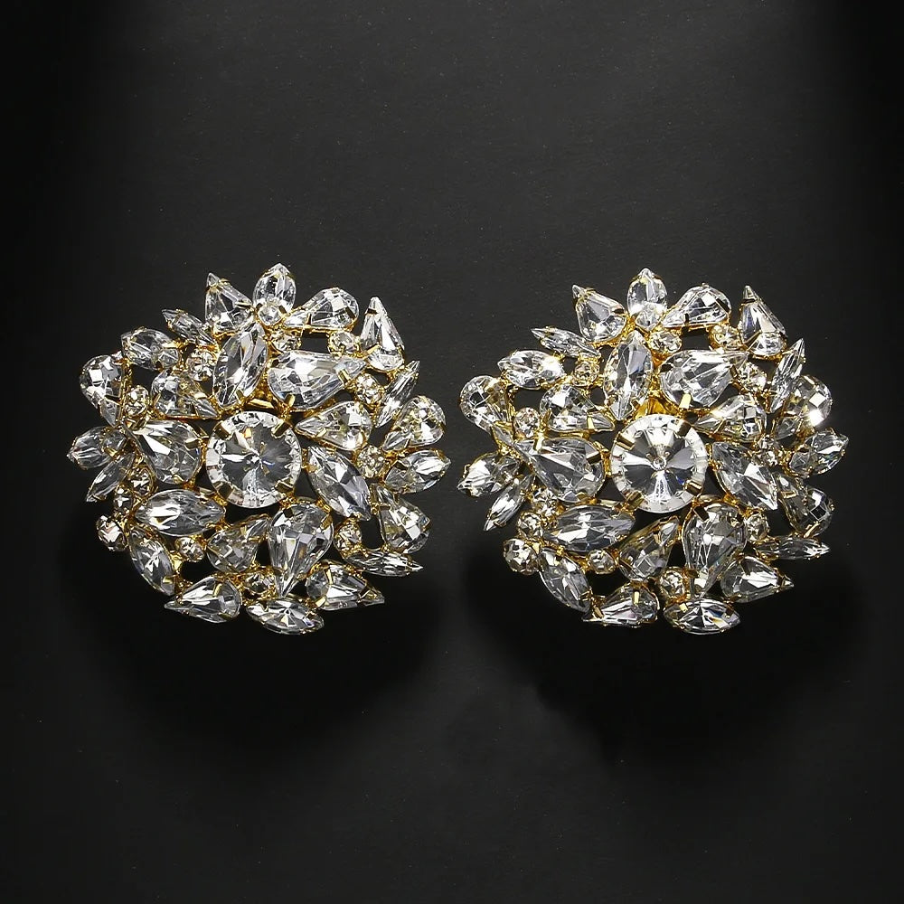 Haylo Round Crystal Clip Earrings