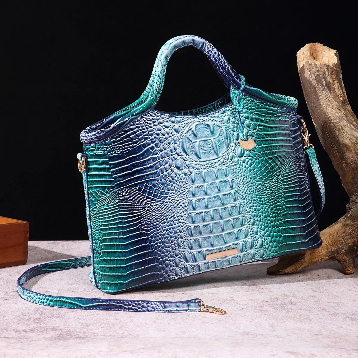 Valentina Croc-Embossed Top-Handle Satchel