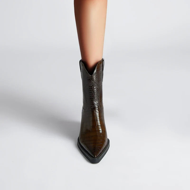 Kayla Croco Pattern Western Chelsea Boots