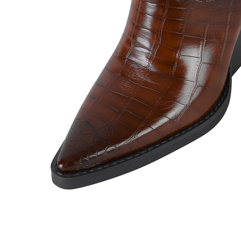 Kayla Croco Pattern Western Chelsea Boots