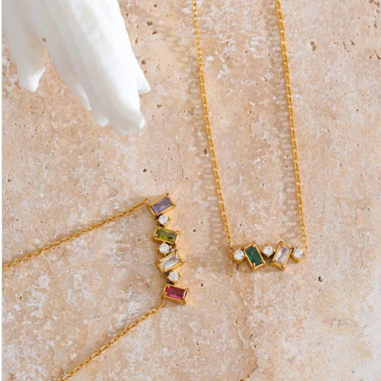 Yulia Colorful Multi Square CZ Rhinestone Necklace