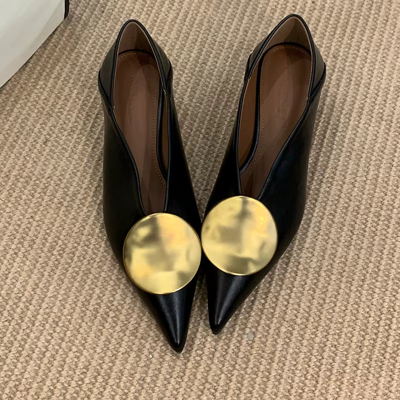 Luna Soft Leather Flats with Gold Disc