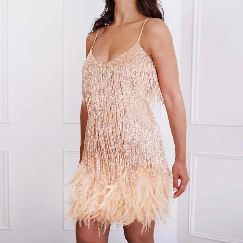 Teressa Feather Tassel Sequin Mini Dress