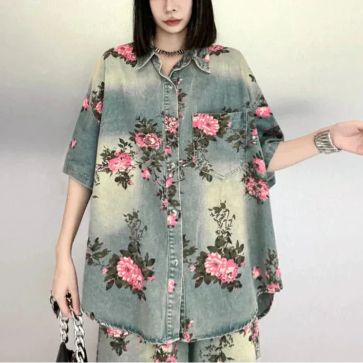 Emica Floral Print Denim Shirts