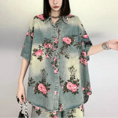 Emica Floral Print Denim Shirts