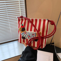 Cute French Poppy Patchwork Stripe Shoulder Bag