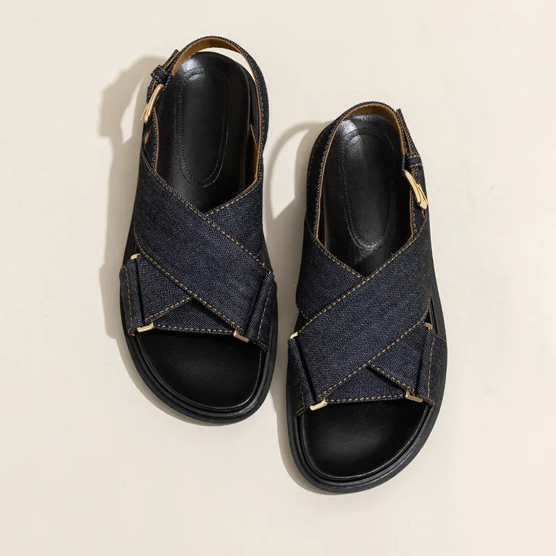 Olive Dark Denim Upper Sling Back Sandals - 39 (US 7.5) SALE