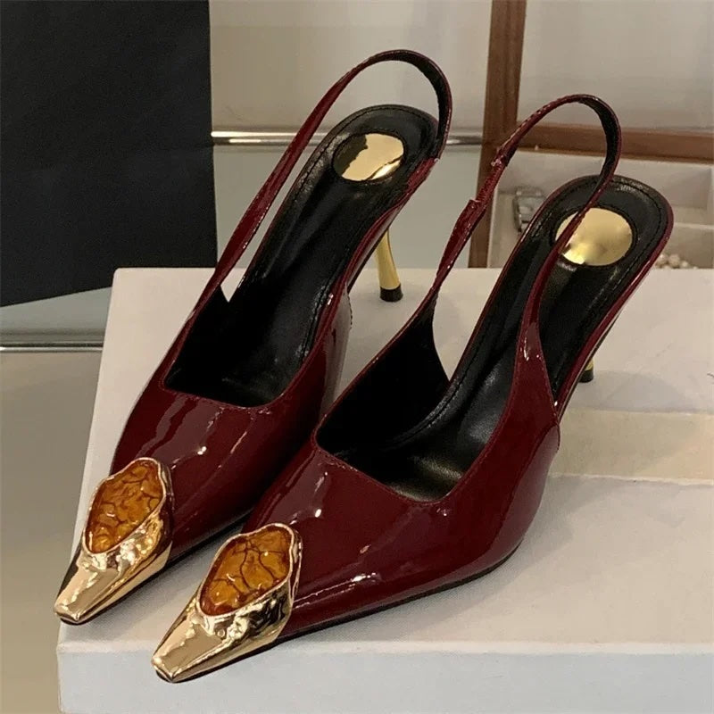 Malina Gemstone Pointed Toe Slingback Sandals