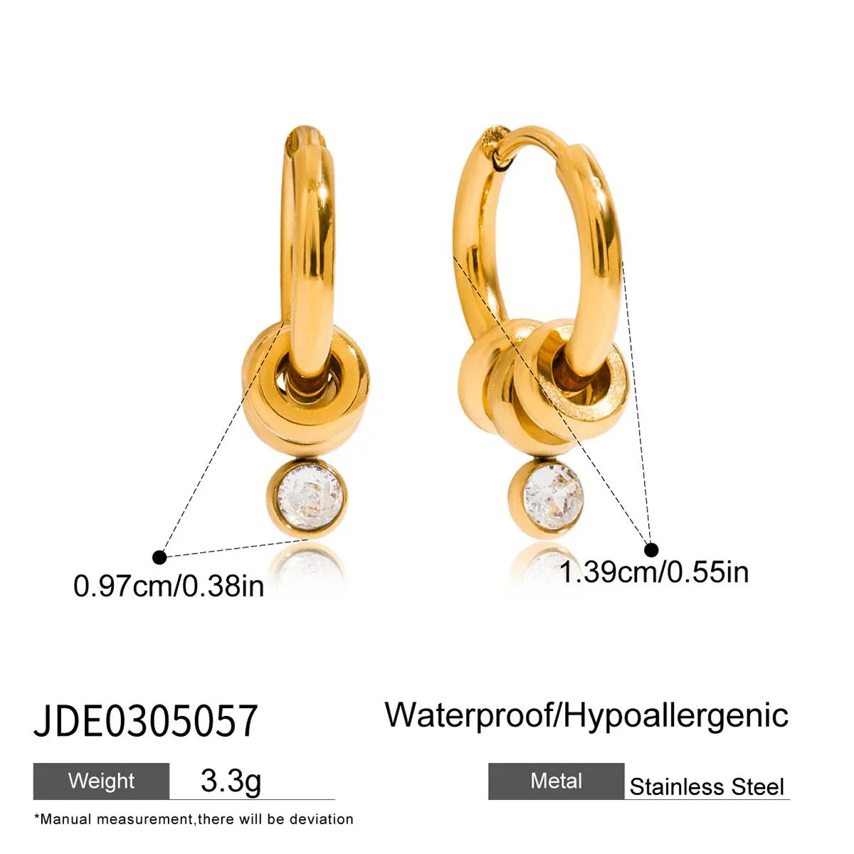 Minimalist 18K Gold White Zirconia Hoop Earrings