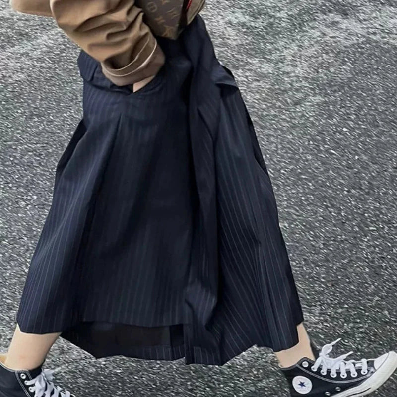 Jamesina Asymmetric Wrap Pinstripe Maxi Skirt