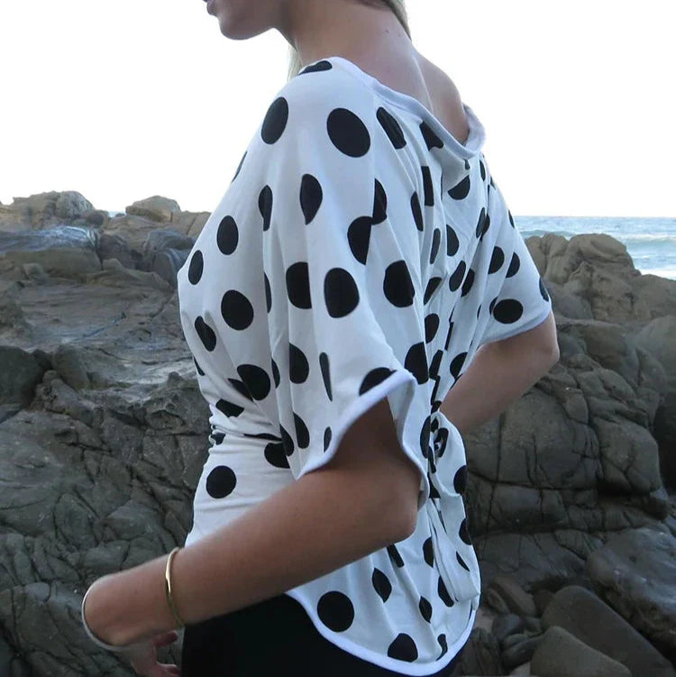 Rael Big Polka Dot One-Shoulder Short Sleeve Top