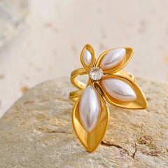 Evangelina Open Pearl Bloom Ring