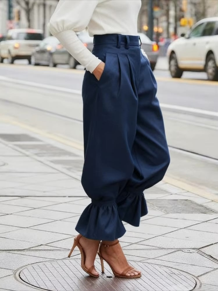 Chiara Ruffle-Hem Cropped Bloomer Pants