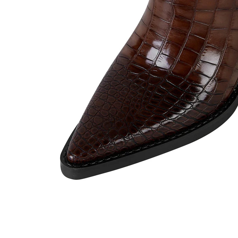Tena Croco Pattern Knee High Western Boots
