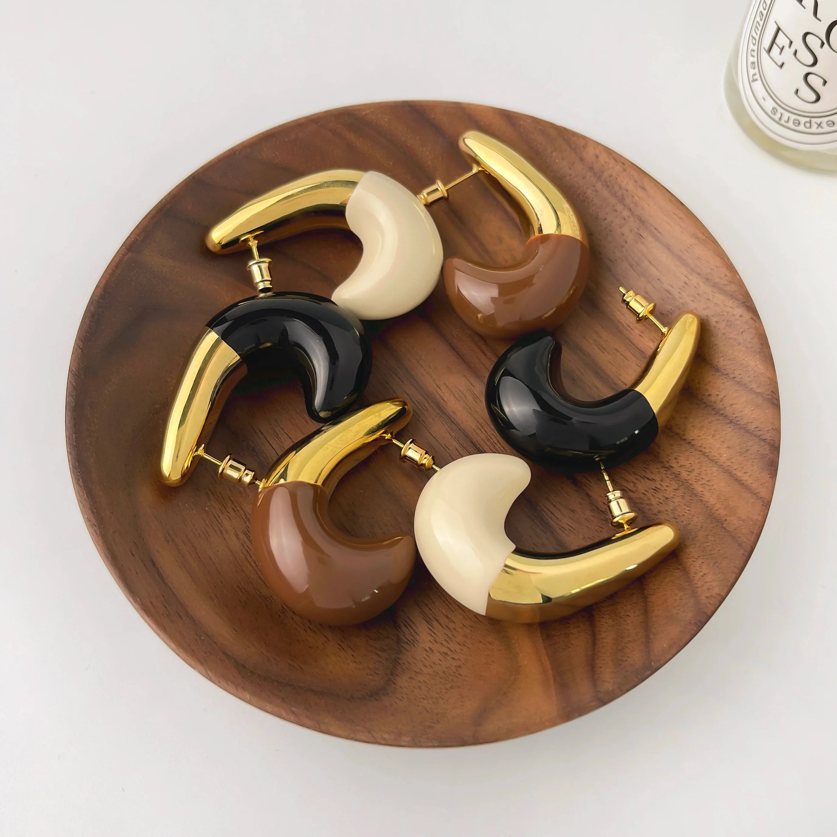 Noma Two Tone Enamel Tusk Stud Earrings