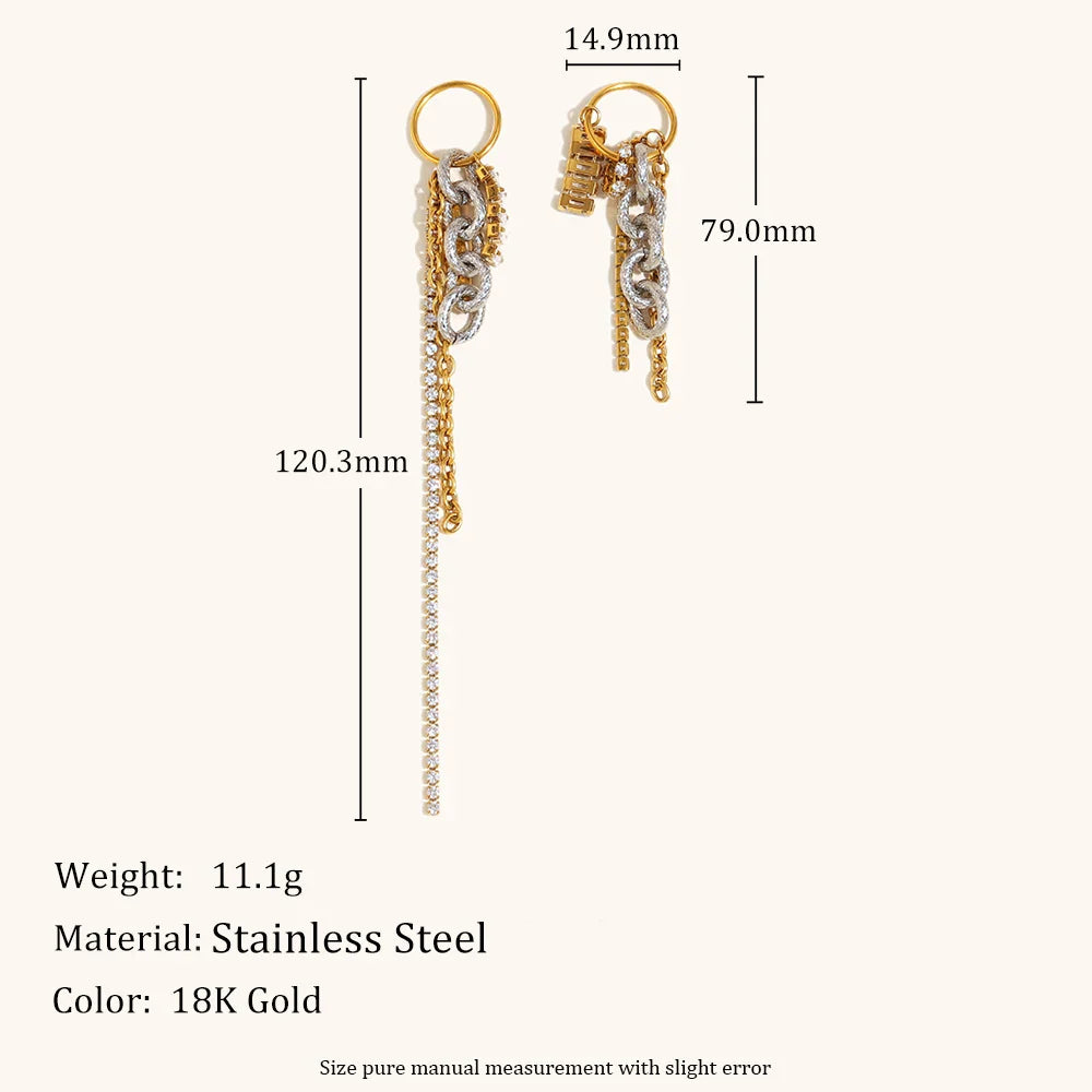 CZ Chain Tassel Hoop Earrings