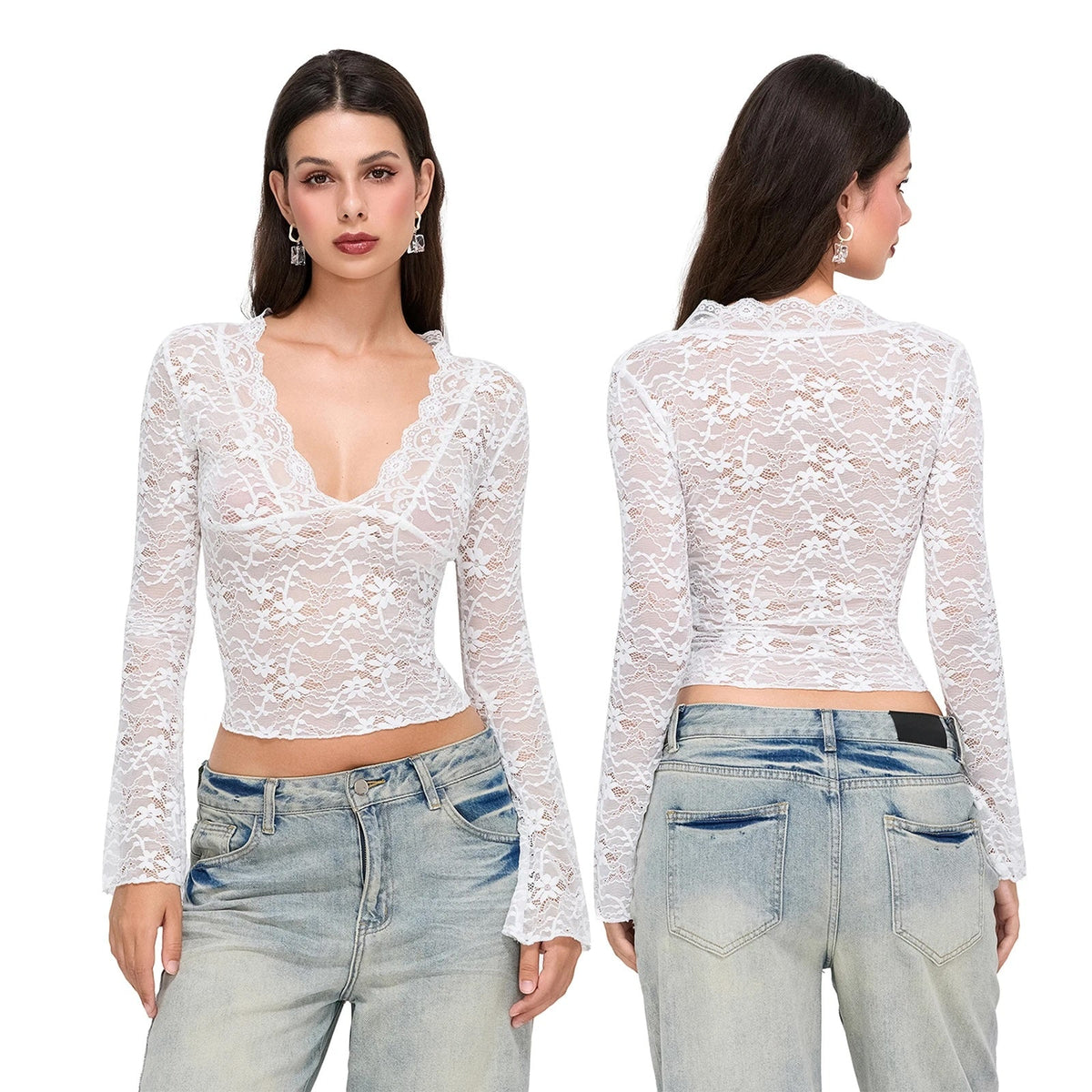 Sachi Sexy V-Neck Lace Crop Top