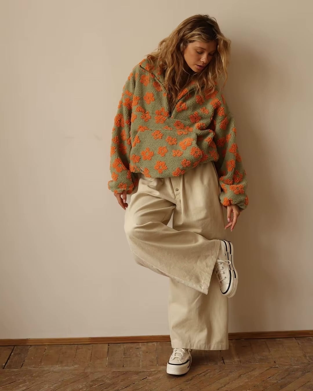 Jillian Retro Floral Sherpa Pullover Jumper