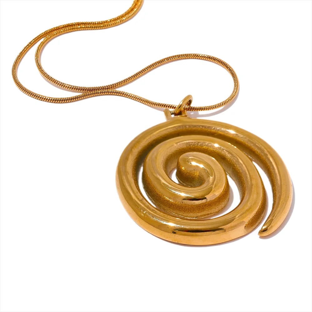 Gold Spiral Medallion Pendant Necklace