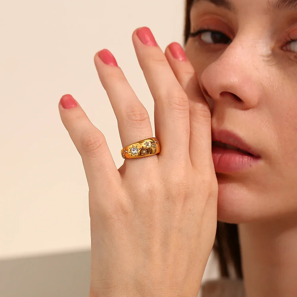 CZ 18K Gold Plated Celestial Ring