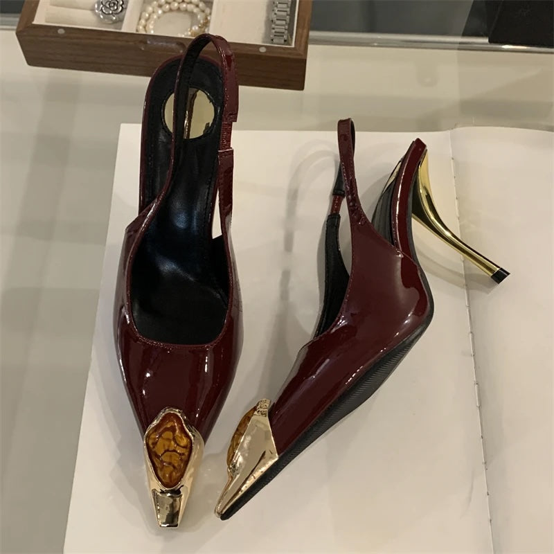Malina Gemstone Pointed Toe Slingback Sandals