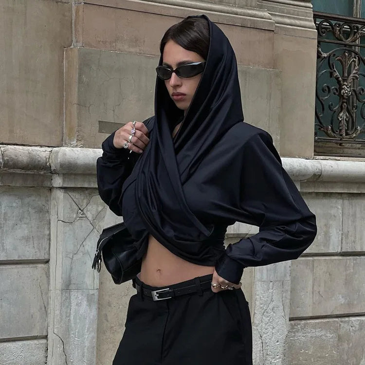 Ursa Fashion Drapery Hoodie Crop Top