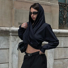 Ursa Fashion Drapery Hoodie Crop Top