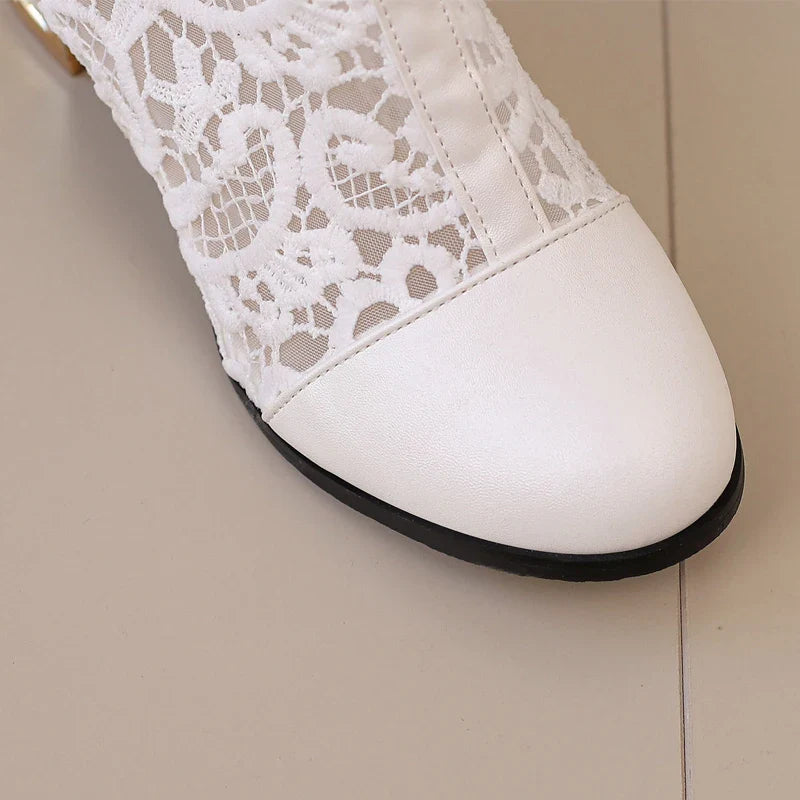 Maritta Floral Lace Mesh Knee High Boots
