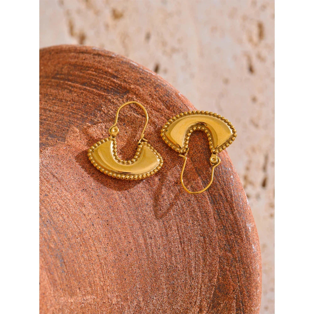 Elegant Gold Beaded Crescent Hoop Earrings