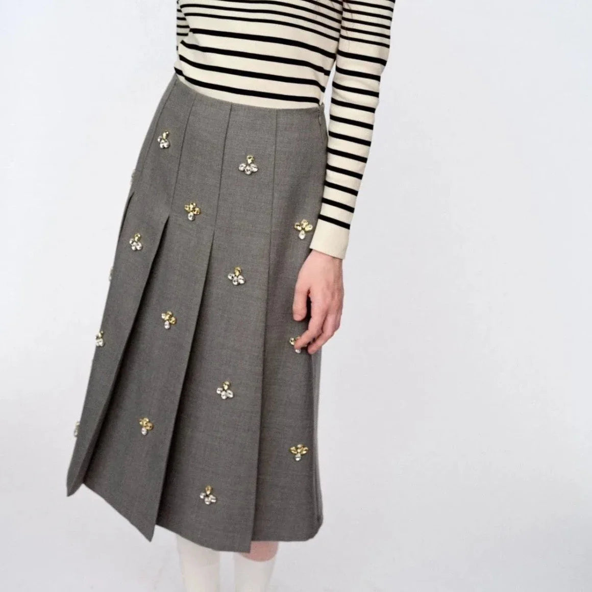 Leslie Crystal Embellished Pleated Midi Skirt - S/US XS (SALE)
