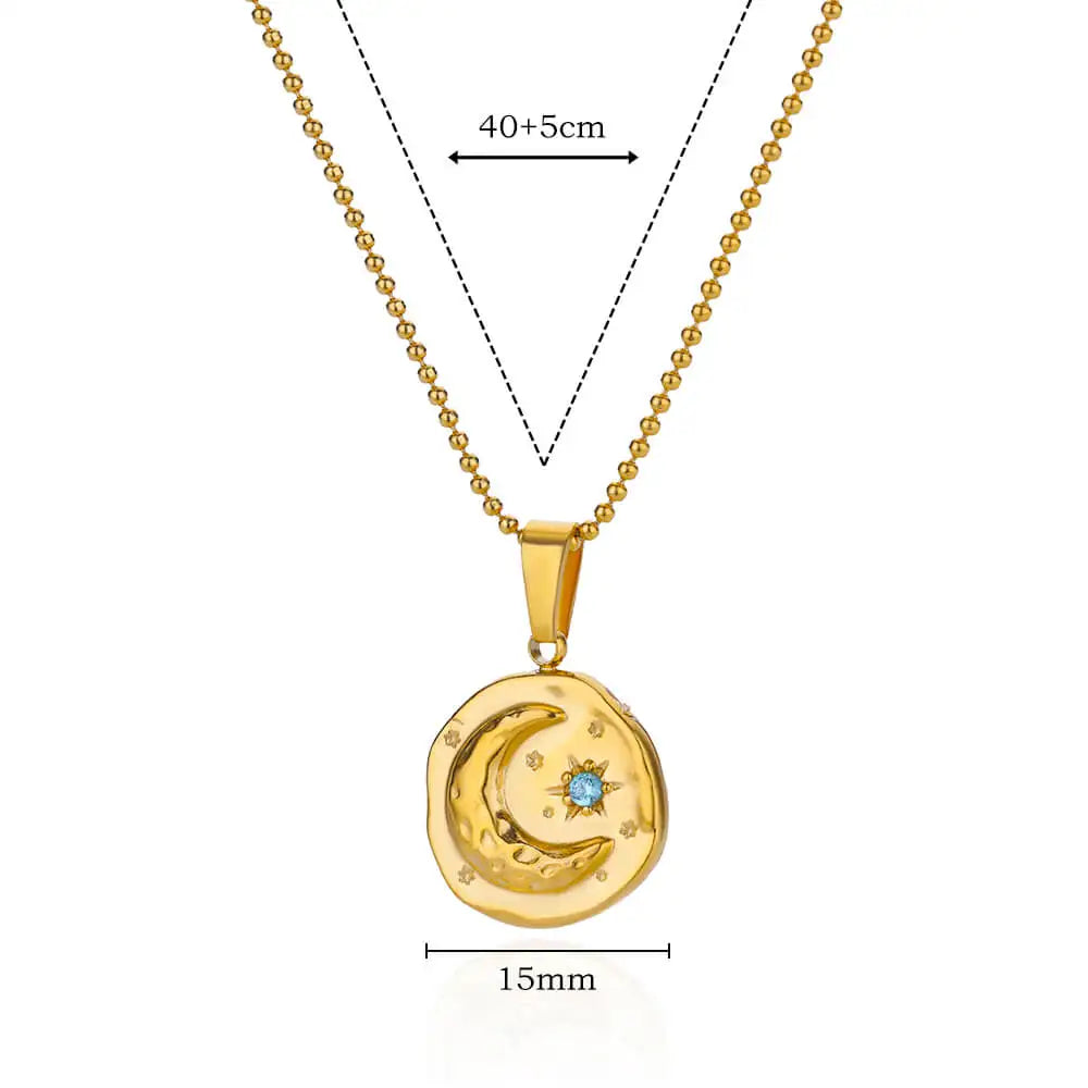 Blue CZ Star Moon Pendant Necklace