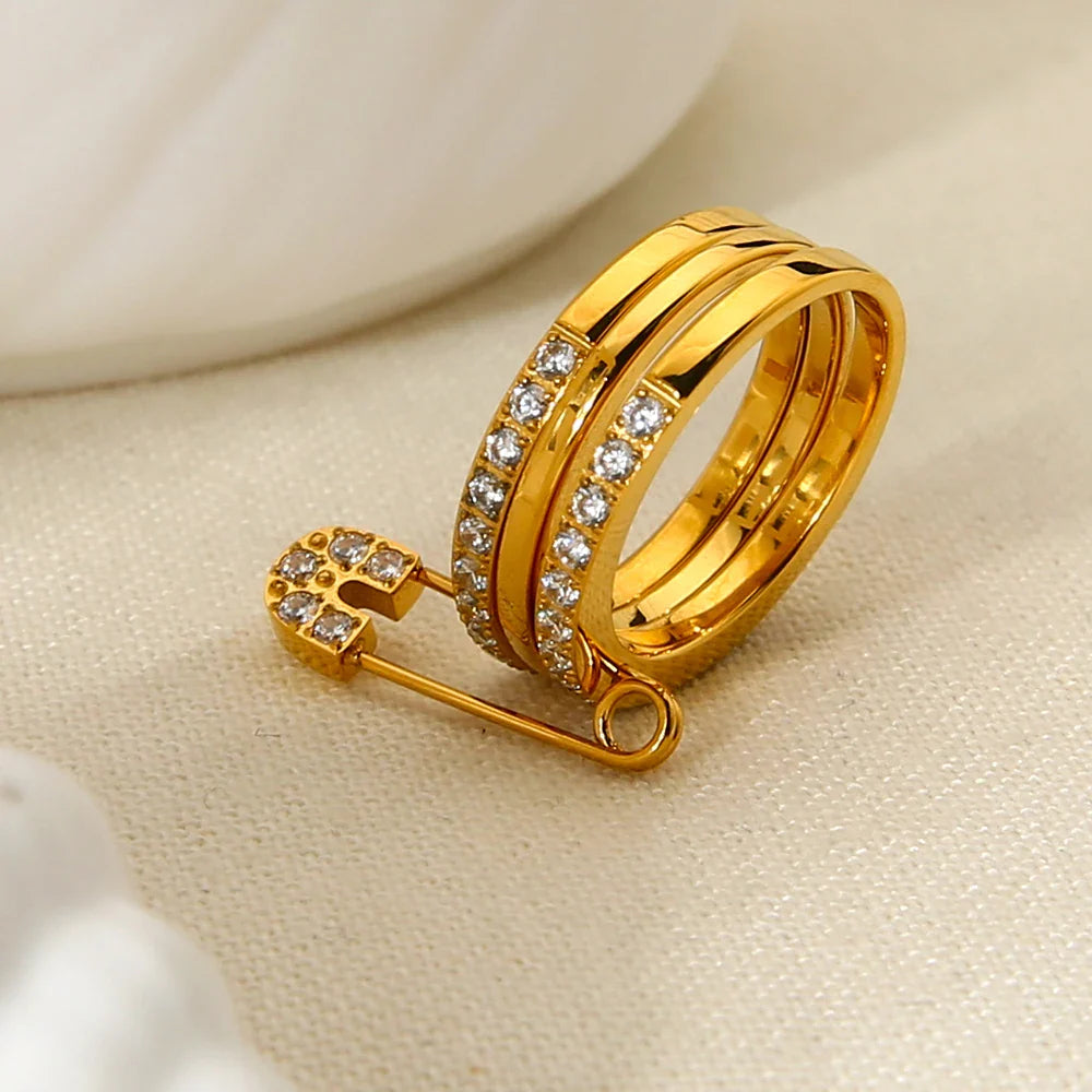 Safety Pin Multi CZ Ring