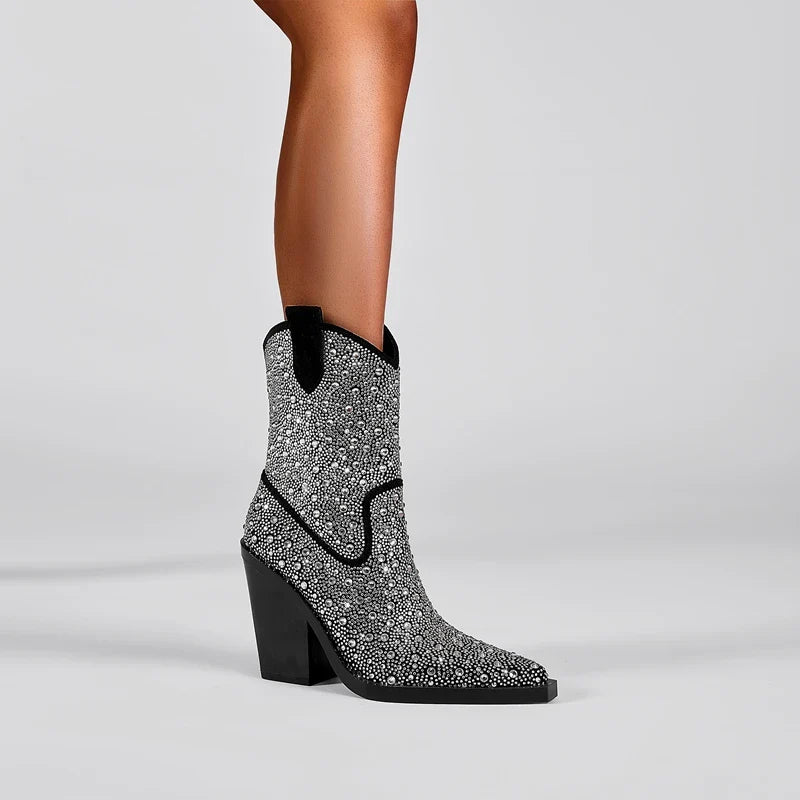 Caja Rhinestone Sequin Western Chelsea Boots