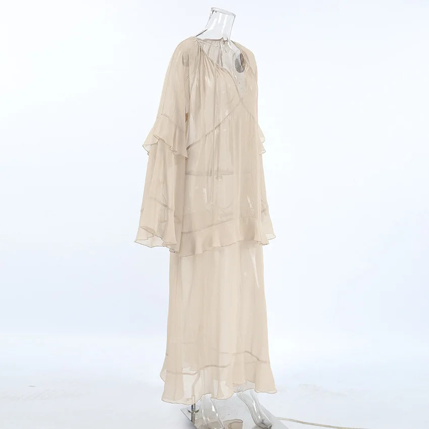 Carolina Ruffle Chiffon Boho Maxi Dress