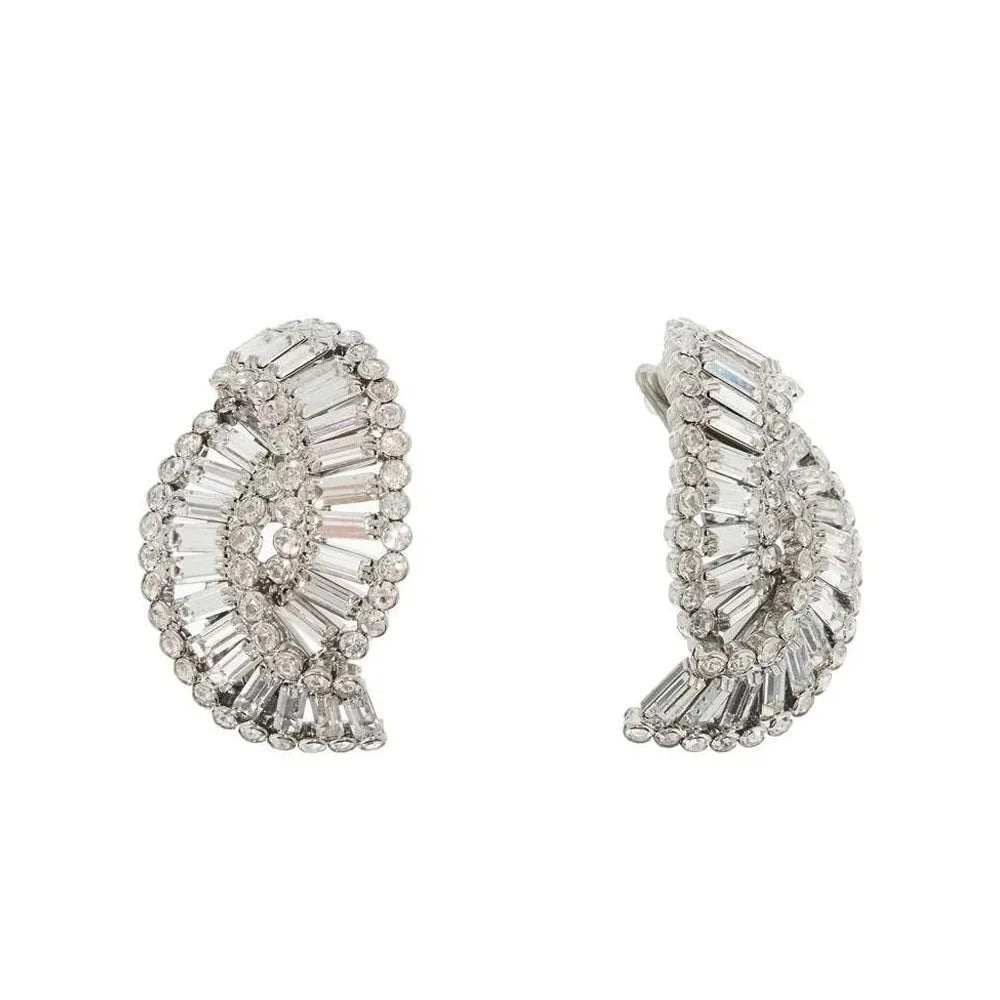 Heran Spiral Rhinestone Clip Cocktail Earrings