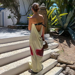 Mossa Strapless Floral Belt Tube Maxi Dress