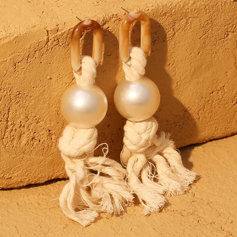 Amana Pearl and Rope Statement Tassel Earrings