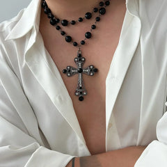 Imelda Baroque Crystal Cross and Pearl Necklace