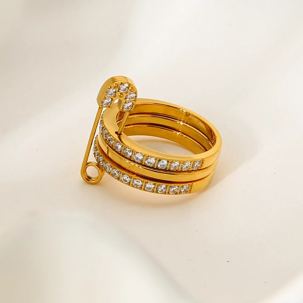 Safety Pin Multi CZ Ring